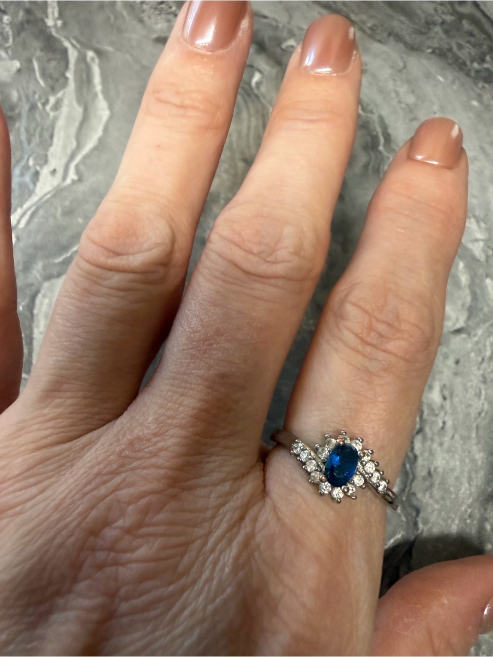Blue Sapphire Halo Ring with Clear Accent Stones - Women Jewelry 925 inside